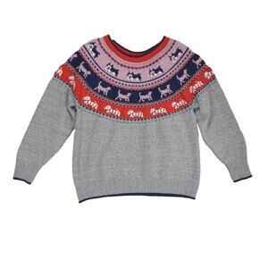 Holiday Time Women's XL DOGS Fair Isle Knit Sweater, Gray Silver Christmas Cute